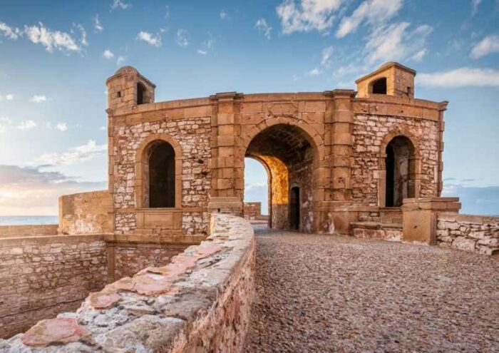 The Sqala du Port ramparts at Essaouira at sunset